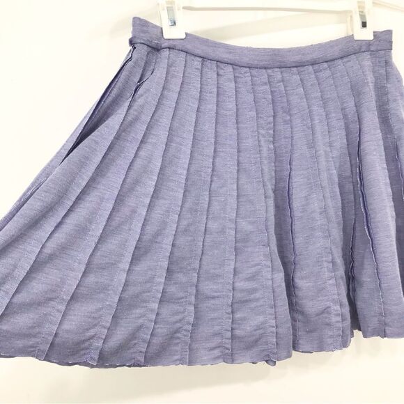 Olive + Oak Blue Raw Edge Cut Pleated Circle Skater Mini Skirt - Picture 2 of 11